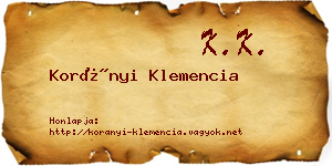 Korányi Klemencia névjegykártya